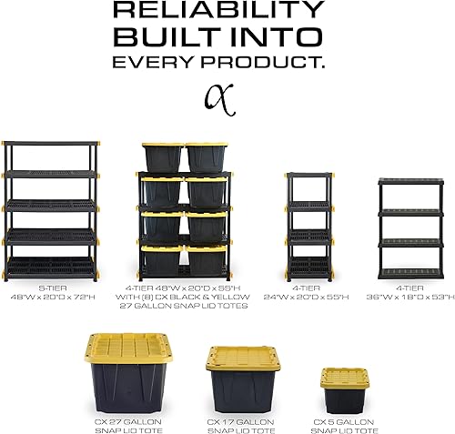 Miniatura 8 de BLACK & YELLOW, Estantería de almacenamiento de plástico resistente de 5 niveles, 100 librasestante (72 pulgadas de alto x 24 pulgadas de ancho x 20