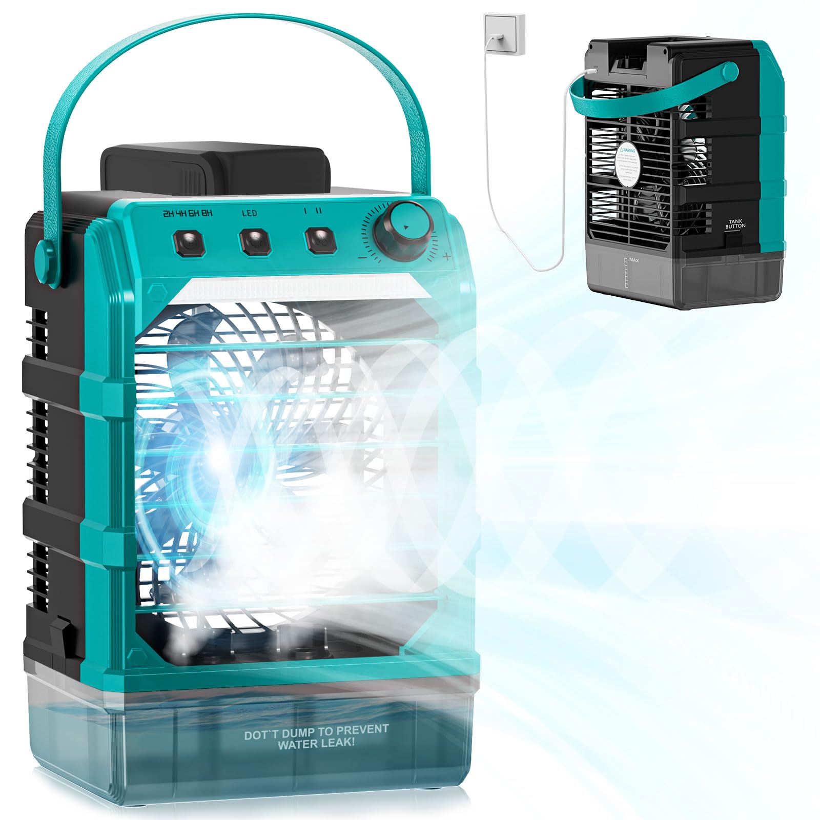 Ventilador con refrigeración por agua, compatible con batería Makita de 18 V y alimentado por USB, enfriador de aire móvil con refrigeración por agua, ventilador con humidificador para terraza, garaje