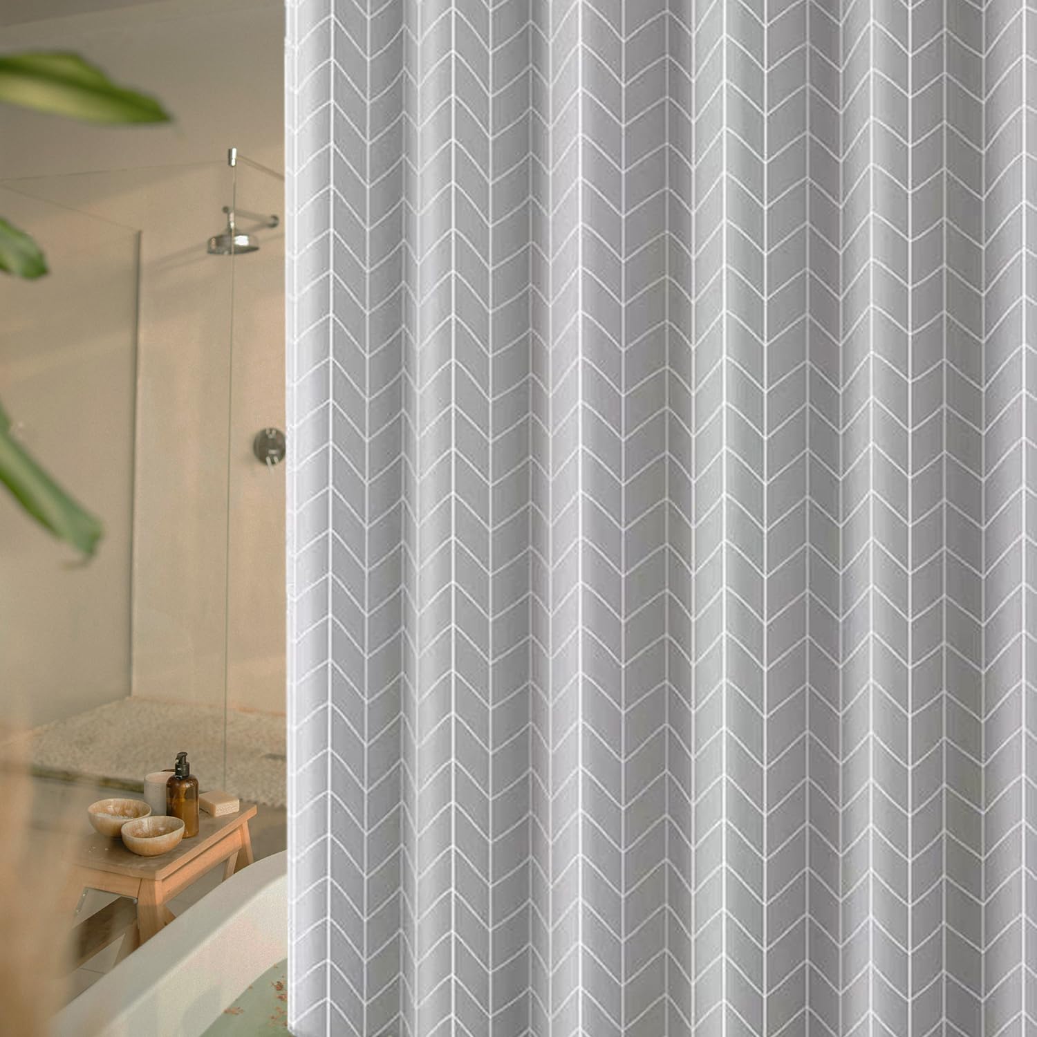hzkais Grey Shower Curtain, Mould Proof and Mildew Resistant Washable Bathroom Curtains