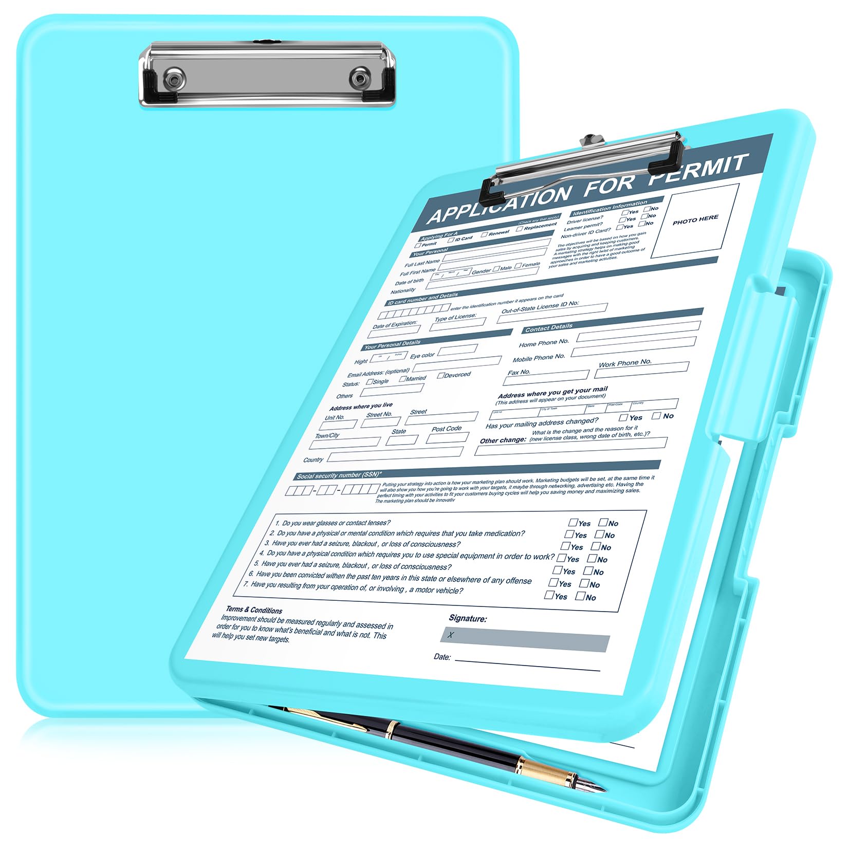 ANZNKU Clipboard with Storage 13.3x9.6 inches, Storage Clipboard Side Opening Plastic Clipboard Heavy Duty, Nursing Clipboard Foldable, Letter Size Smooth Writing for Work, Study(Mint Blue)