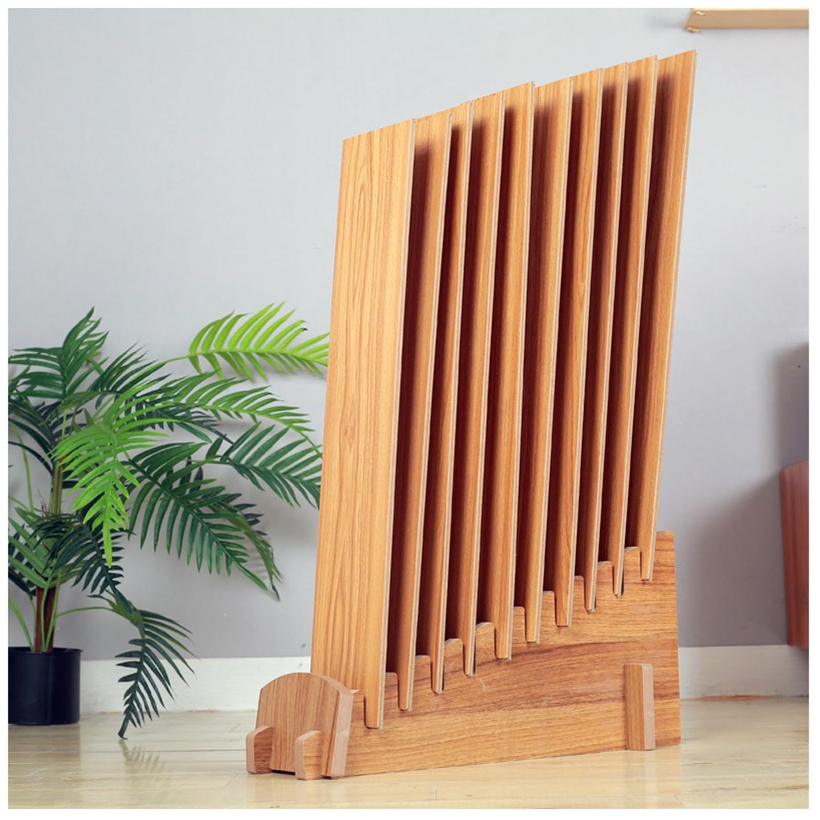 NQNFWCRJ Single Row/Double Row Wooden Wood Floor Display Stand Holds 10/20 Samples Triangular Tile Rack Slot-in Assembly Design