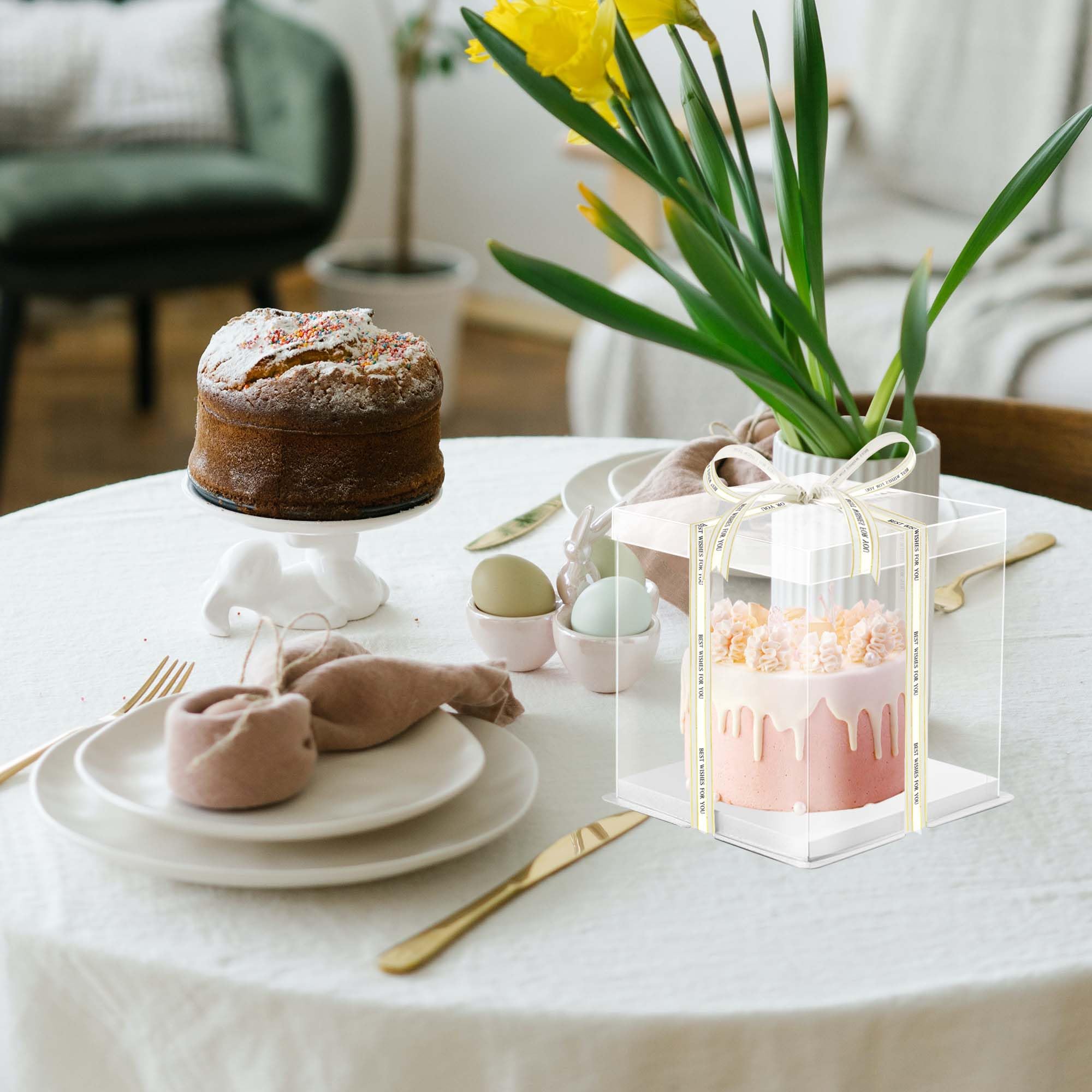 12 cajas transparentes para tartas de 7 x 7 x 8 pulgadas, caja alta para tartas con tapa y cinta, caja transparente para tartas para panadería, boda, fiesta de cumpleaños