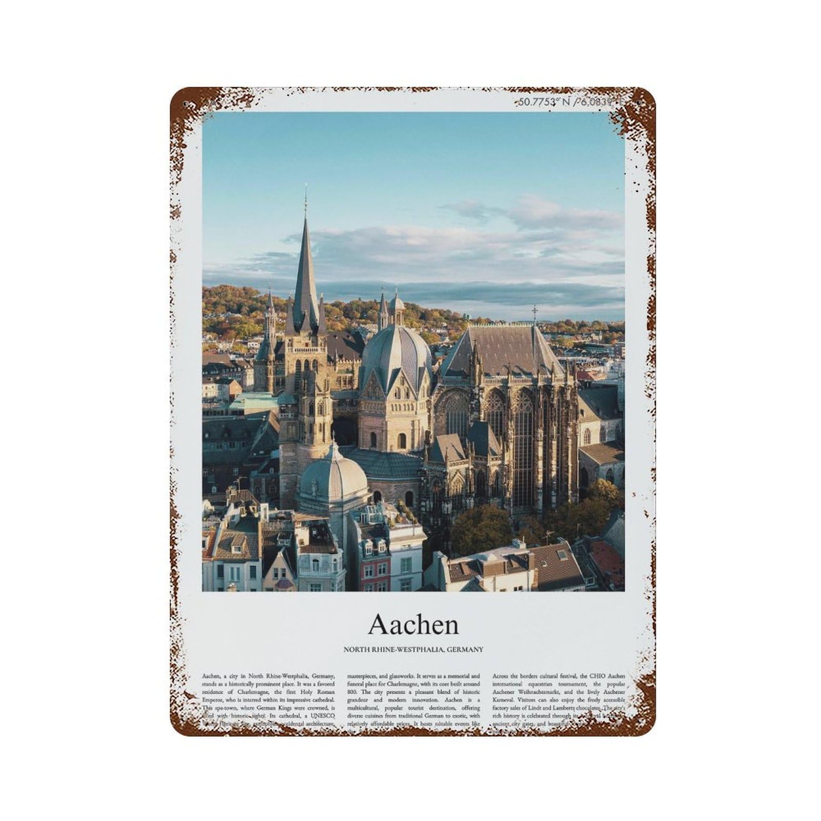 xiaoxiaoshen Aachen North Rhine-westphalia, Germany City Scenery Wall Decor Art Metal Tin Poster Modern Home Decor Art Home Bar Shop Decorations Vintage Sign 40x30cm