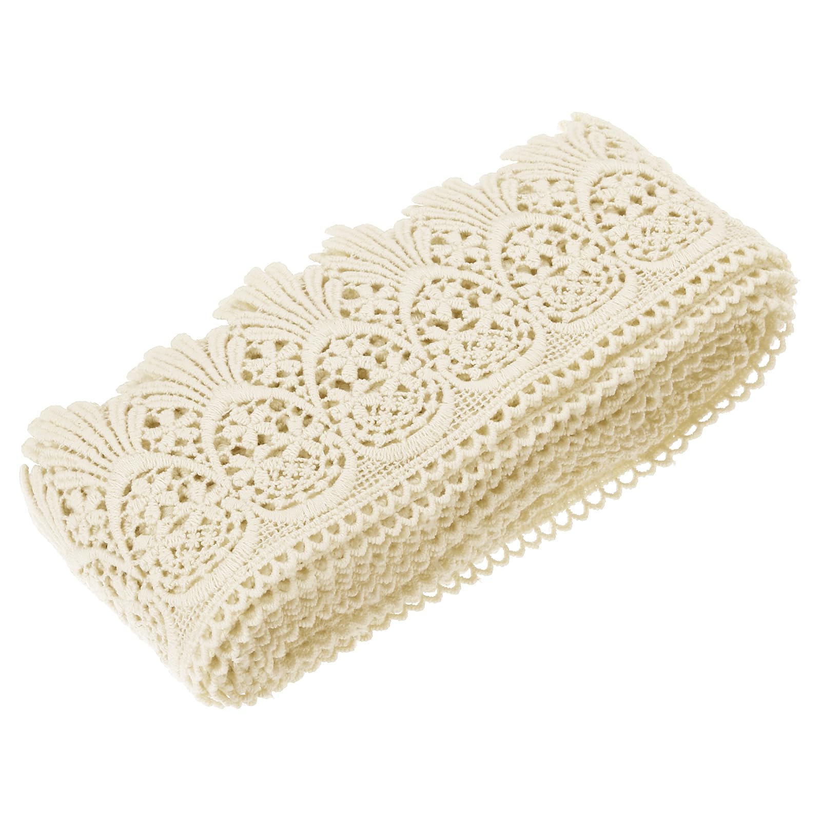 sourcing map Cotton Lace Trim Vintage Crochet 3inch x 3yard Apricot Stretch Lace Edge Ribbon for DIY Scrapbooking Clothes Curtain Slipcover Fabric