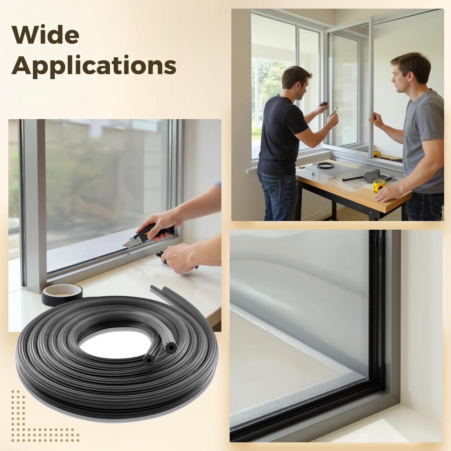 0.12 in Window Screen Spline, 250 Ft, Hollow Core Rubber, Black, Strong