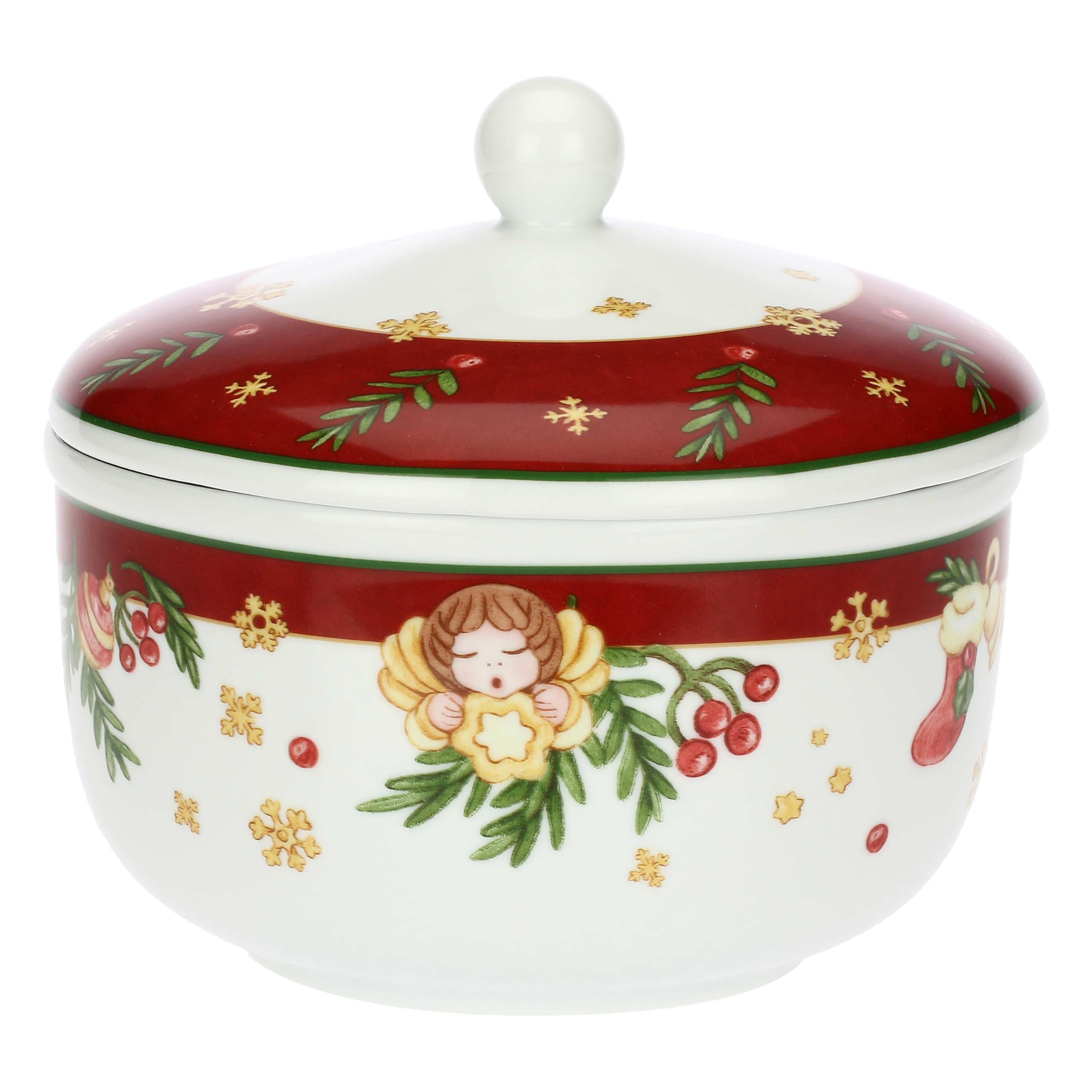THUN - Porcelain Biscuit Tin, Diameter 20.5 cm, 14.5 cm H, Christmas Surprises Collection