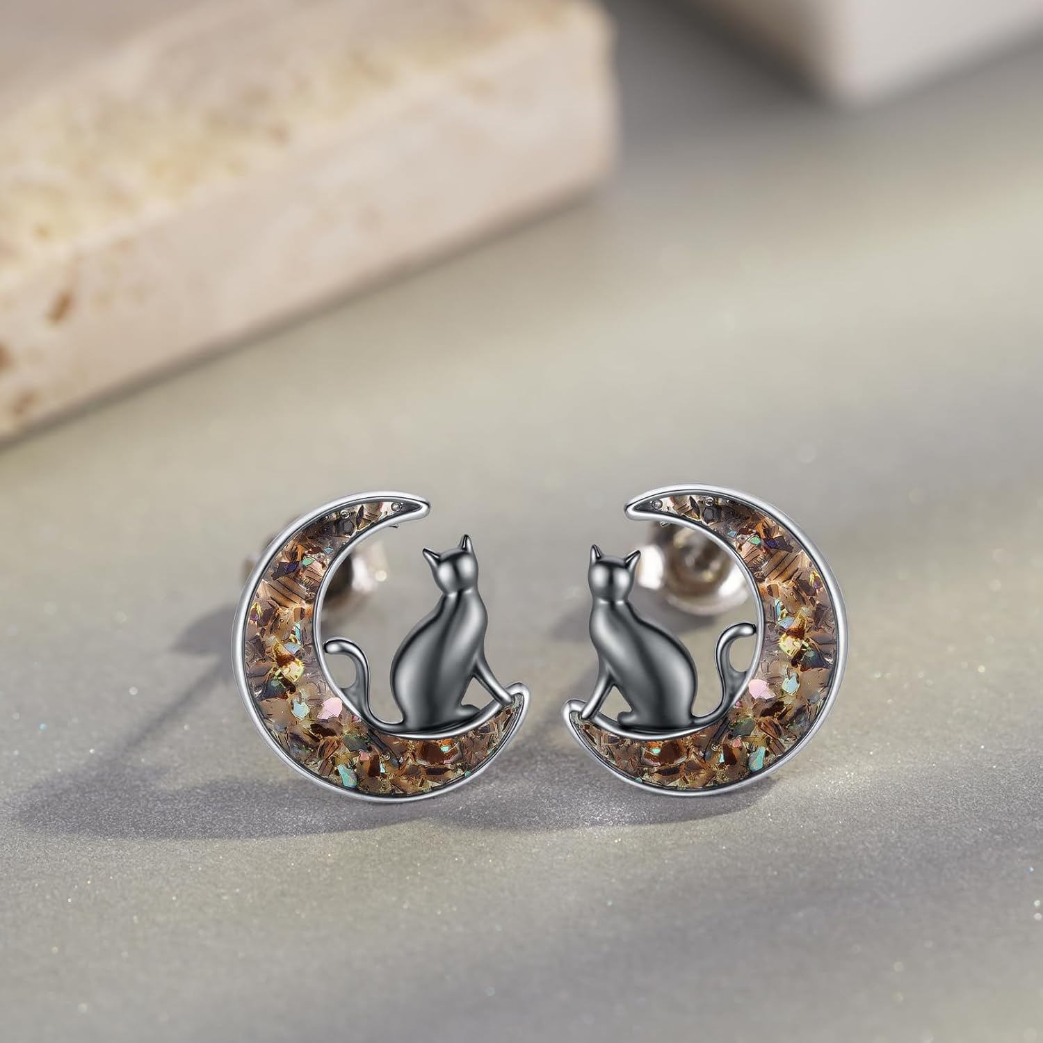 Black Cat Earrings 925 Sterling Silver Abalone Earring Gothic Earrings Black Cat Themed Gifts for Women - Image 3