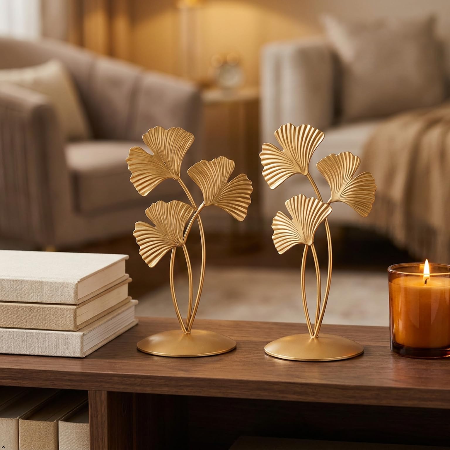 Gold Ginkgo Leaf Table Decor - Set of 2 -3