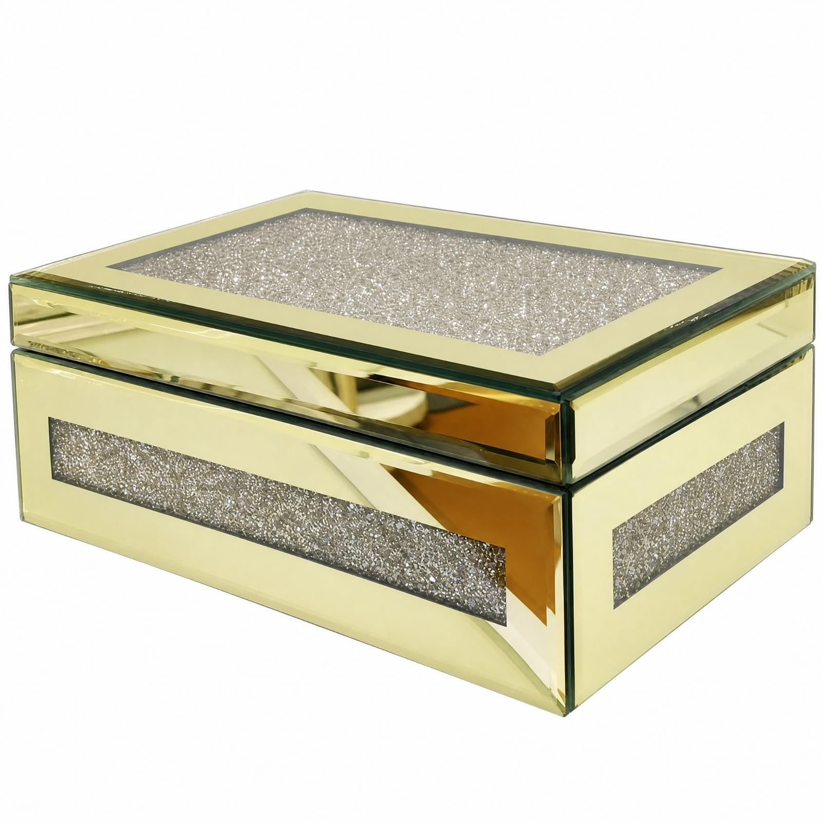 Joyero Mesa con Brillante | Protección la Oxidación, Caja Joyas con Espejo, Práctica, Organizador, para Tocador, Dormitorio, Mujeres, Oro