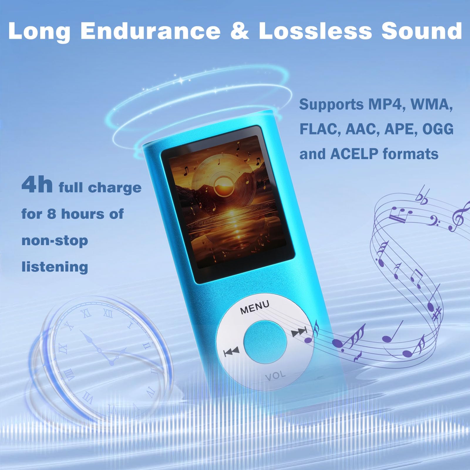 Lettore MP3 MP4 HiFi Portatile Audio Senza Perdita con Schermo LCD da 1,8 Pollici, Slot Scheda di Memoria fino a 32 GB, Lettore Musicale Multifunzione per Sport, Bambini e Viaggio