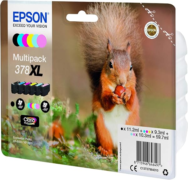 Epson Multipack 378XL Ecureuil, Cartouches d'encre d'origine XL Haute capacité, 6 couleurs: Noir, Cyan, Magenta, Jaune, Cyan clair, Magenta clair, XP-8500 XP-8505 XP-8600 XP-8605 XP-8606 XP-8700 - 3