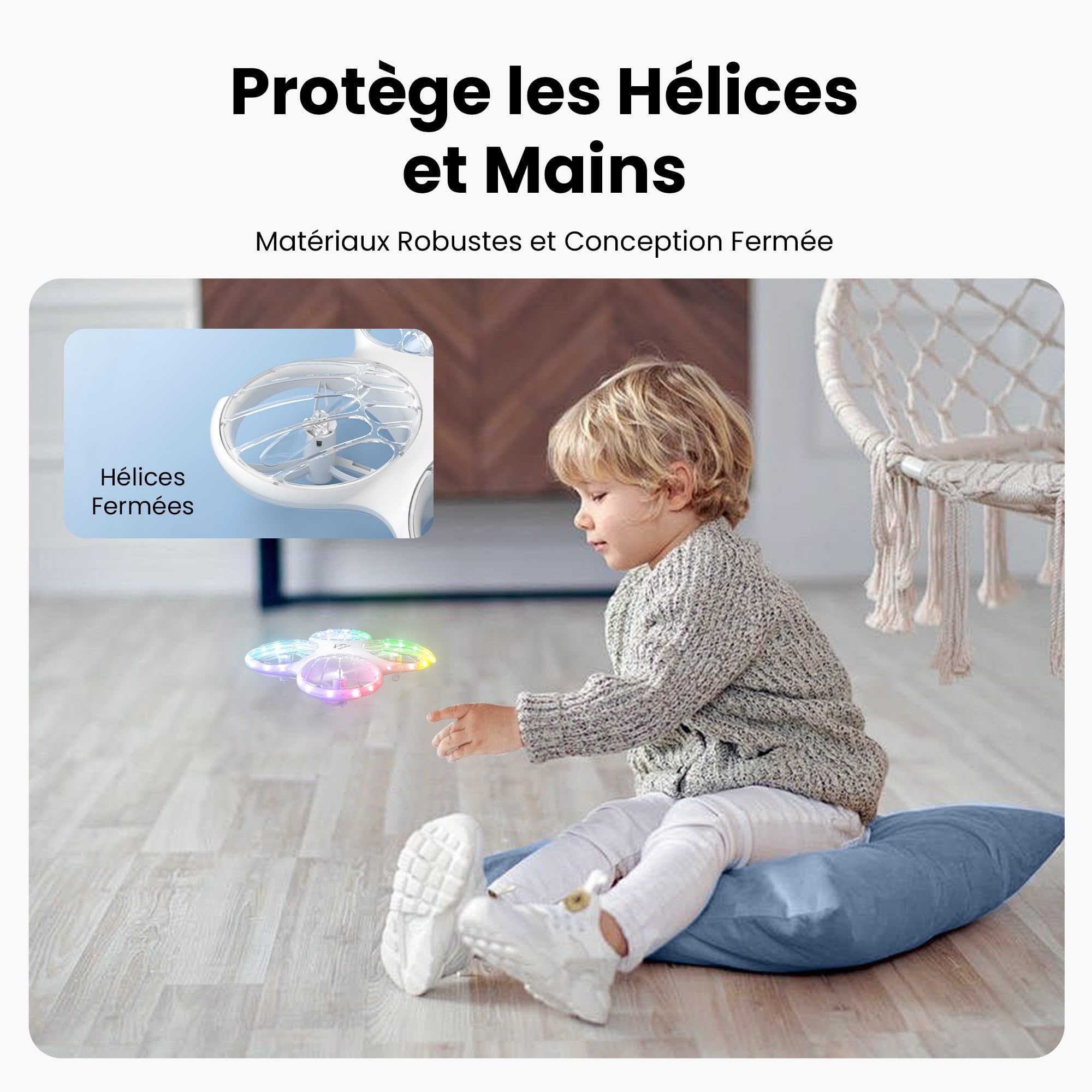Ameta Morpho Drone avec Camera pour Enfant, 1080P FPV Mini Drones avec Module STEM/ 32 Lumière RGB/Vol Circulaire/Flip 3D/ Vol de 18min/ Buzzer de Perte, Cadeaux pour Garcon et Fille, Moins de 250g