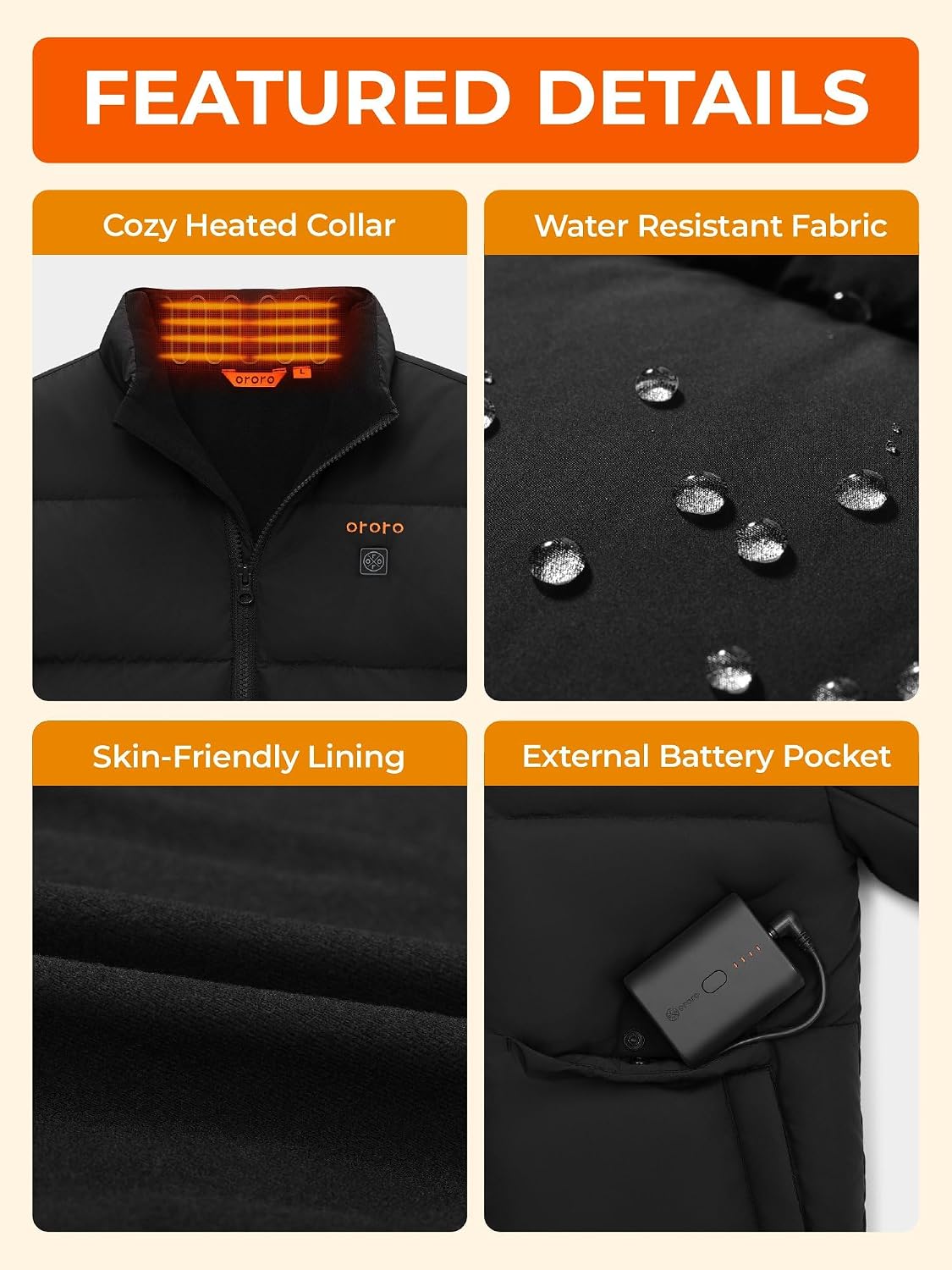ORORO Kids' 4-Zone Heated Down Jacket with USB-C Rechargeable Battery, Boys' Warm Heated Coat