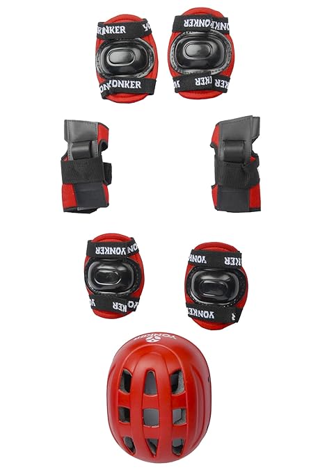Ek Retail Shop Yonker 4 In 1 Skating Protective Kit ( Knee Guard Elbow Guard Wrist Guard And Plastic Helmet) YS-1402 Red Color, Junior Size