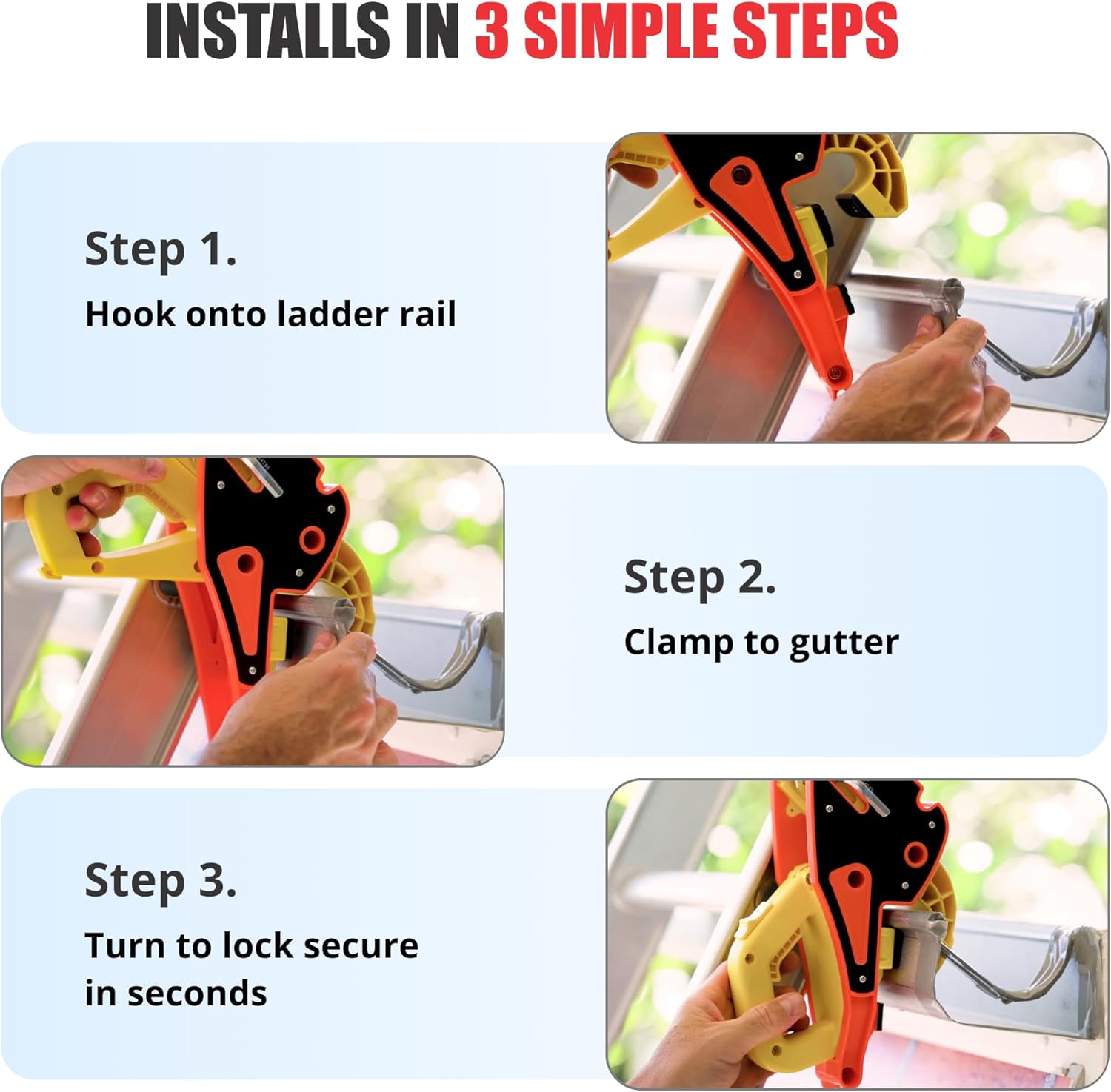 Lock Jaw Roof Ladder Stabilizer Hook for Gutter - Standoff in 5 Seconds with Slide-Lock Security - Prevent Aluminum Ladders Top Movement & Falls - Award-Winning Extension Ladder Accessories for Roof