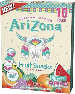 AriZona Iced Tea Fruit Snacks, Mixed Fruit - 0.9 oz, 10 count Box