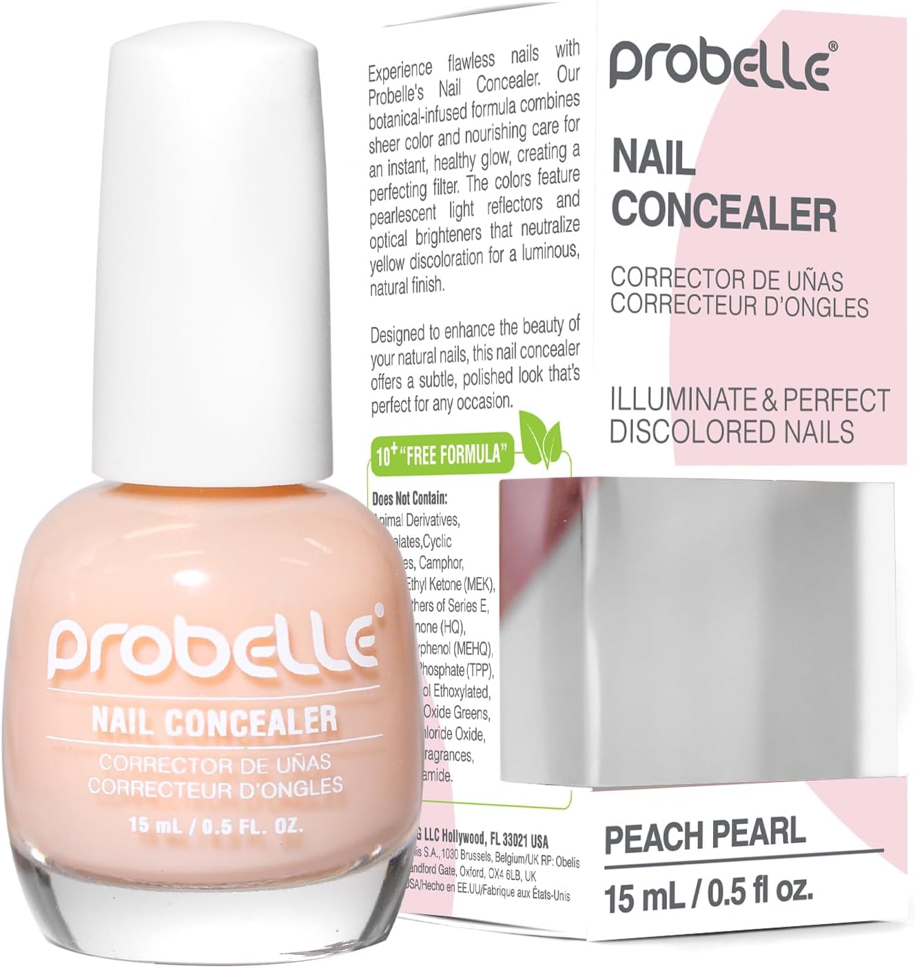 Probelle Illuminating Nail Concealer, Sheer Long Lasting Brightening Nail Polish for yellowing discolored nails, perfect finish for damaged nails with imperfections, Vegan, Gluten Free, Peach Pearl