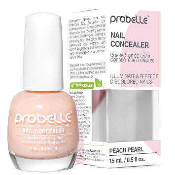 Probelle Illuminating Nail Concealer، طلاء أظافر لامع طويل الأمد لأصفرار الأظافر المتغيرة اللون، تشطيب مثالي للأظافر التالفة مع العيوب، نباتي، خالي من الغلوتين، لؤلؤة الخوخ