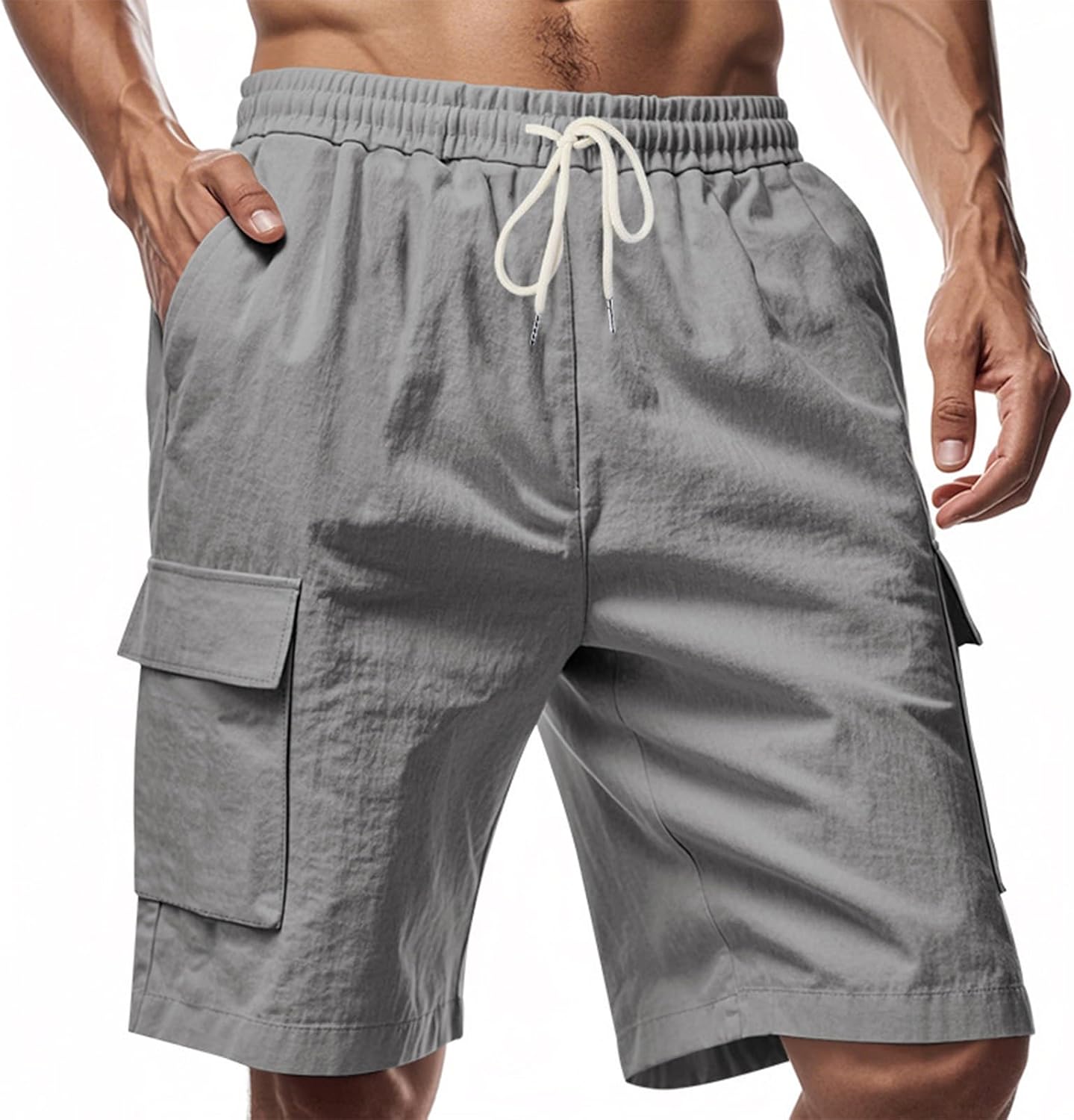 Mens Running Shorts Athletic Stretchy Drawstring High Waist Wide Leg Cargo Casual Summer Shorts with Multi Pockets