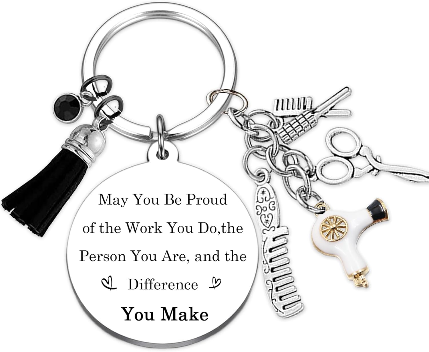 Hair Stylist Gifts Keychain, Hairstylist Keyring for Women with Comb Hair Dryer, Scissors Charm for Birthday Gift