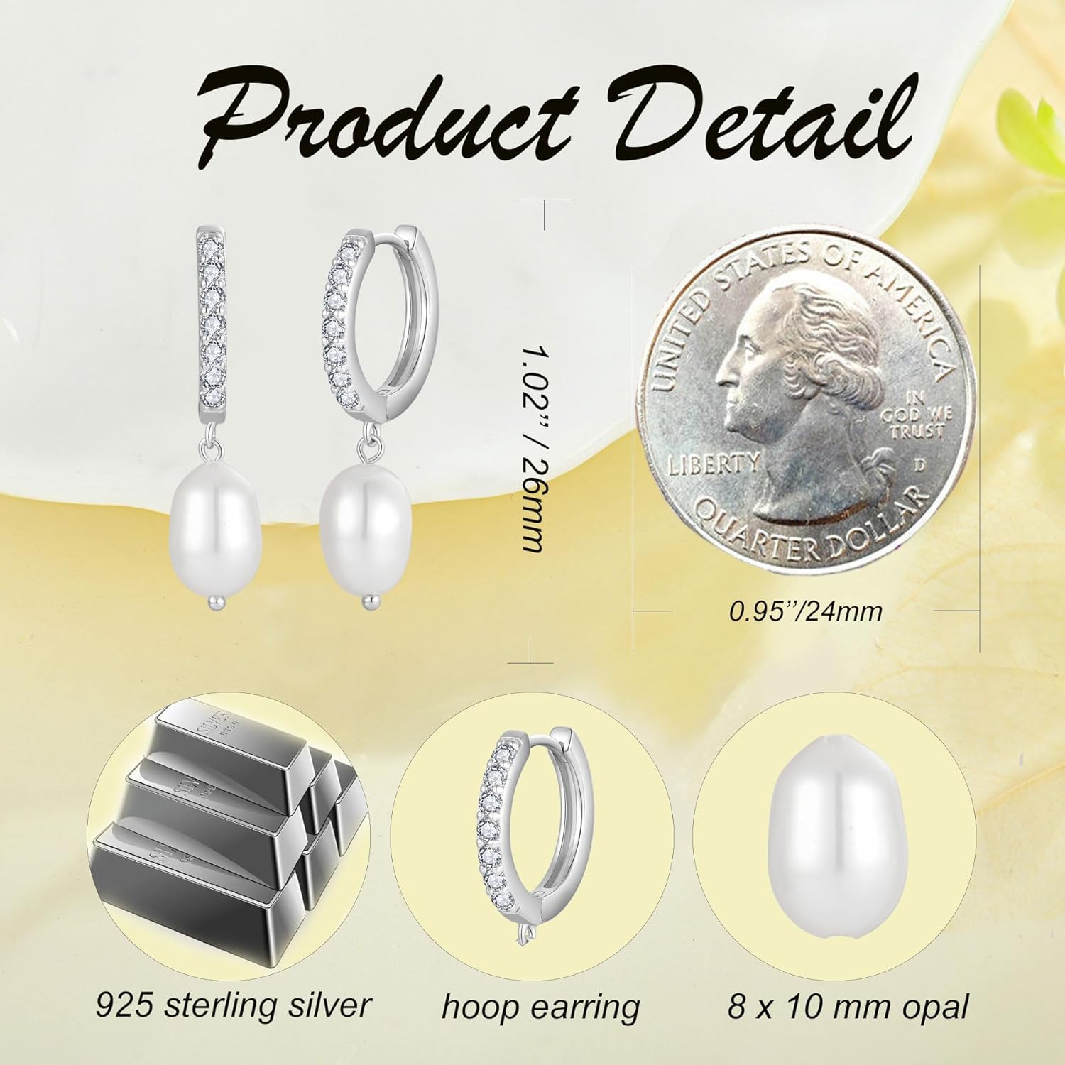 Pearl Earring Huggie Hoop Earrings for Women 925 Sterling Silver Earrings Cubic Zirconia Dangle Drop Earrings Jewelry for Her - Image 6