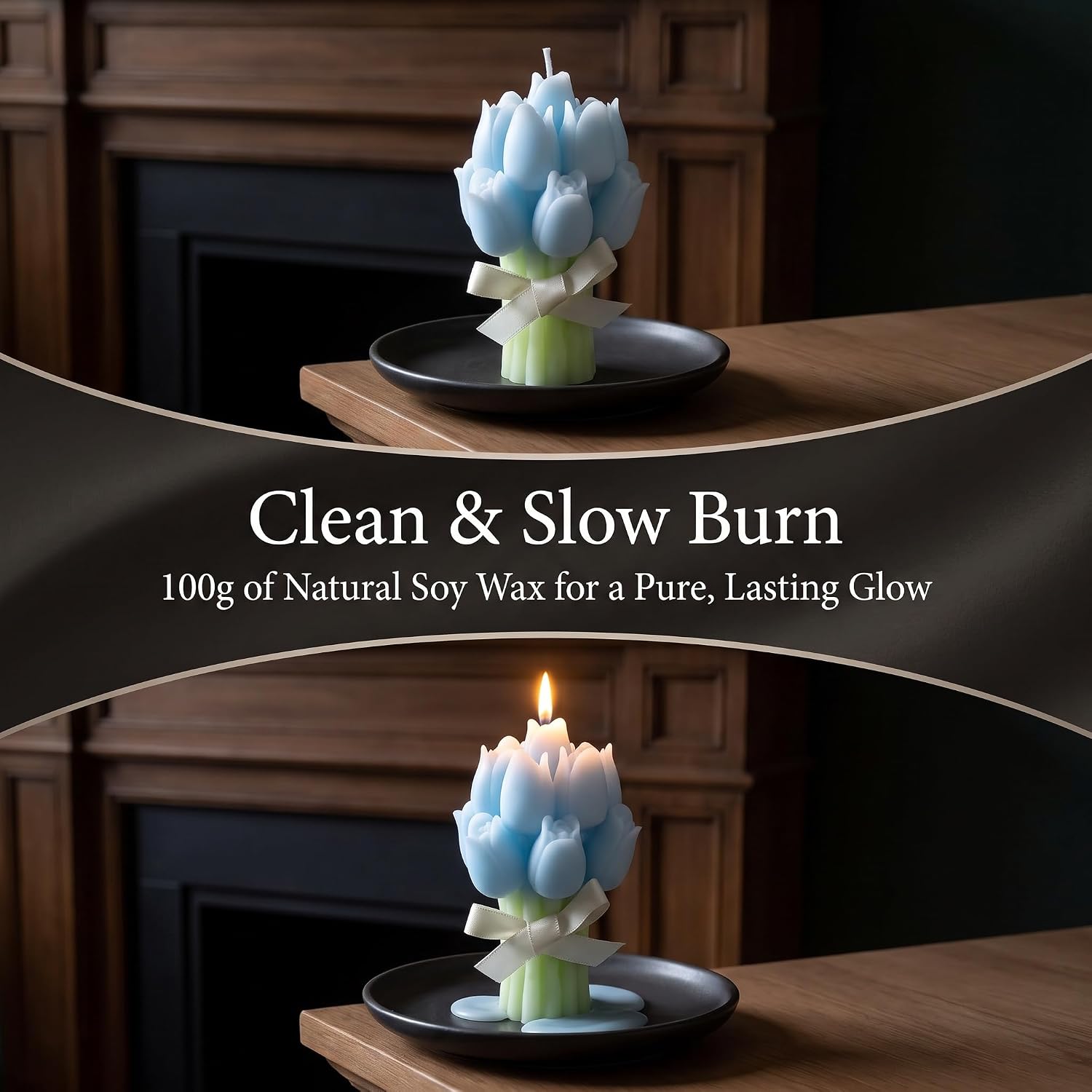 Blue Tulip Candle,Handmade Soy Wax Flower Gift for Women
