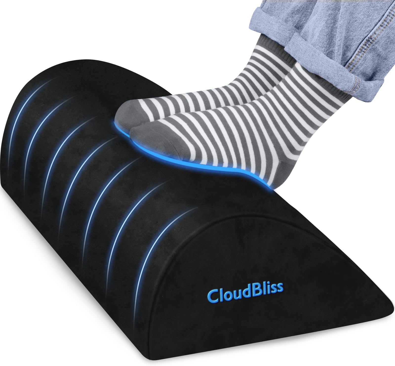 CloudBliss Foot Rest for Under Desk at Work,Office Desk Accessories with Soft Foam and Washable Removable Cover, Foot Stool for Office, Car, Home to Foot Support and Relax Ankles, Black, Long