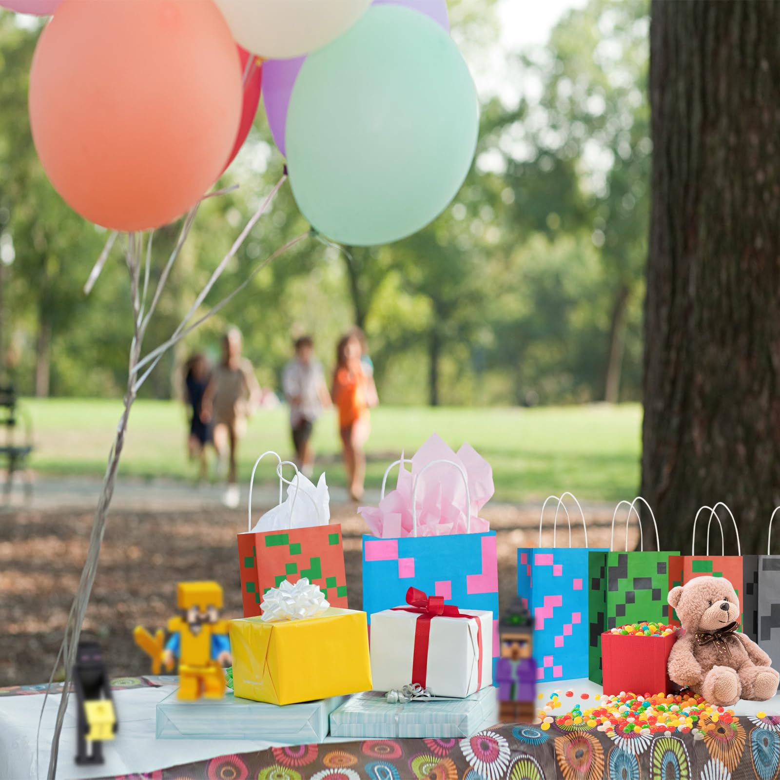16PCS Pixel Party Favor Bags with Handle for Birthday, Gift Bags Goodie Bags Treat for Kids Birthday Party Decoration