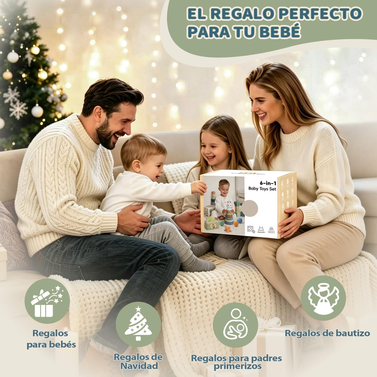 Anook Juguetes Montessori Bebes 6-12 Meses,6 en 1 Juguetes Bebe 6 8 9 Meses | Juguetes Sensoriales,Caja Pañuelos Bebe,Juguete Apilables,Caja de Clasificación,Pelotas Sensoriales,Regalo Bebe 6-12 Meses