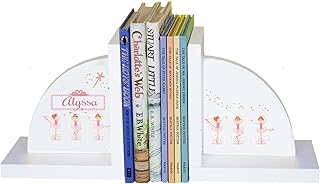 Personalized Ballerina Red Hair White Wooden Bookends