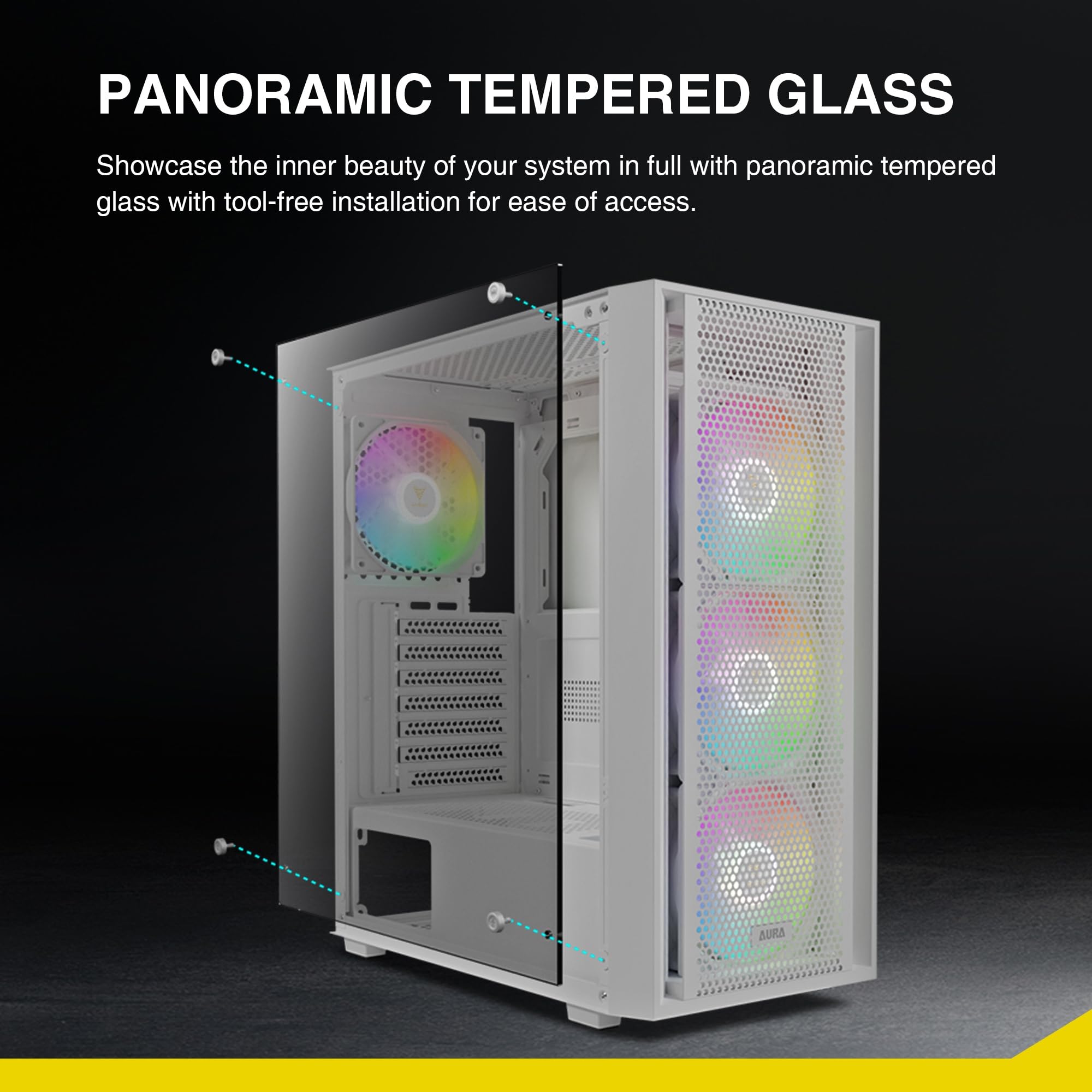 Carcasa para computadora de videojuegos ATX Mid Tower blanca con vidrio templado lateral, 4 ventiladores ARGB de 4.724 in, soporta hasta 6 ventiladores de 4.724 in, AIO/radiador de 14.173 in 7