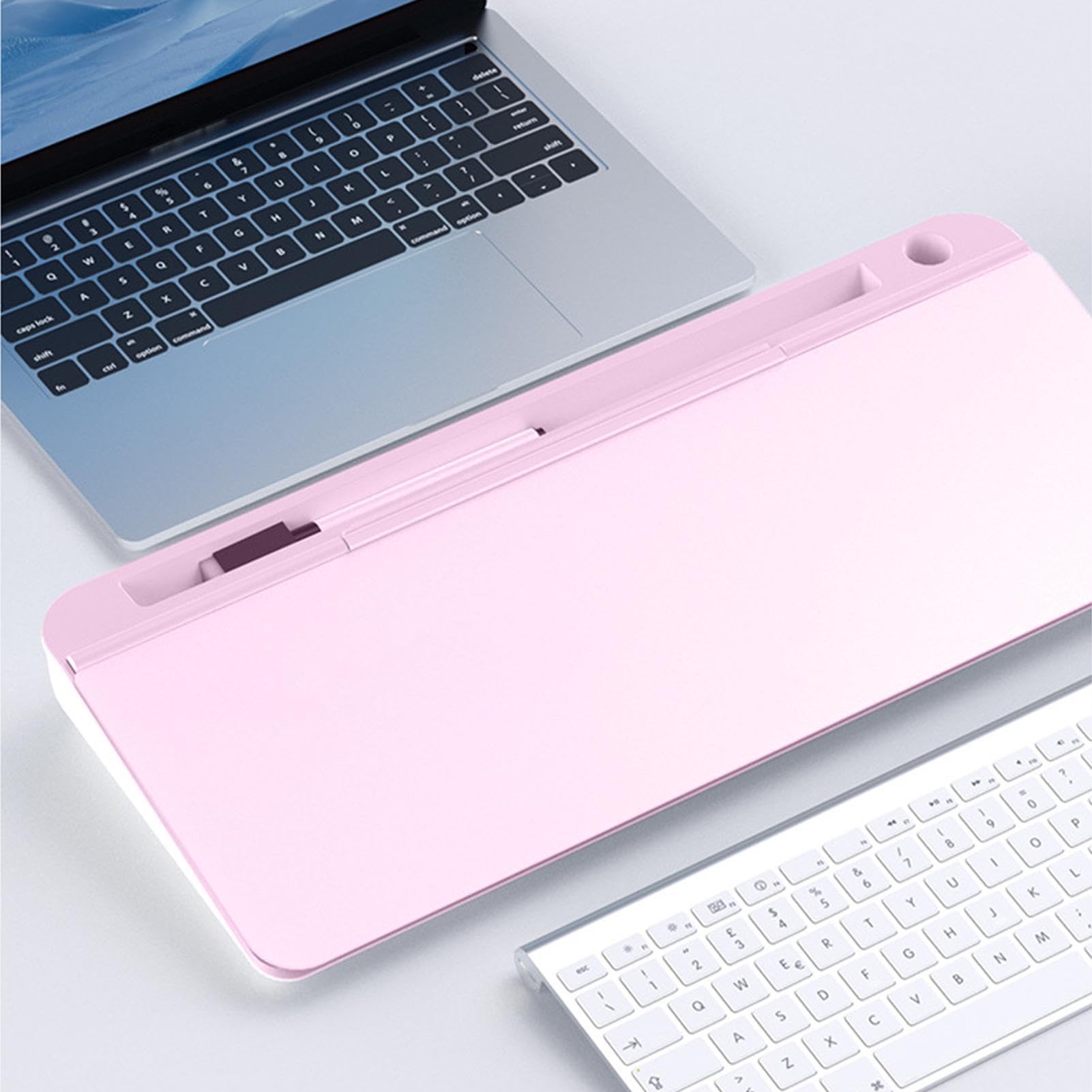 Lavagna in vetro cancellabile a secco, piccola lavagna cancellabile a secco, con cassetto, supporto per tastiera del computer per attività, appunti e appuntamenti, materiale scolastico | Organizer da scrivania con 3 pennarelli, supporto per tastiera per c