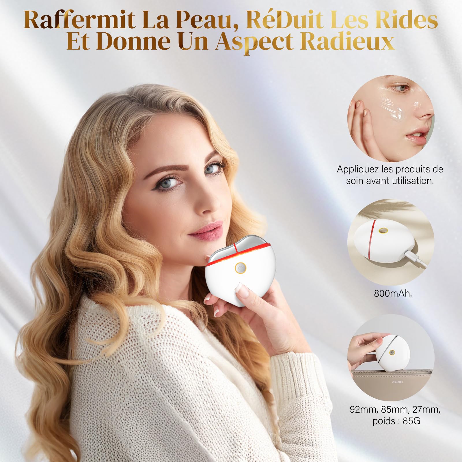 Appareil Massage Visage, Unegnel Gua Sha Electrique 4 Modes avec LED Rouge Lumière Bleu Vert, EMS 3 Niveaux D'Intensité avec Vibration Chaleur Appareil Anti Rides Visage