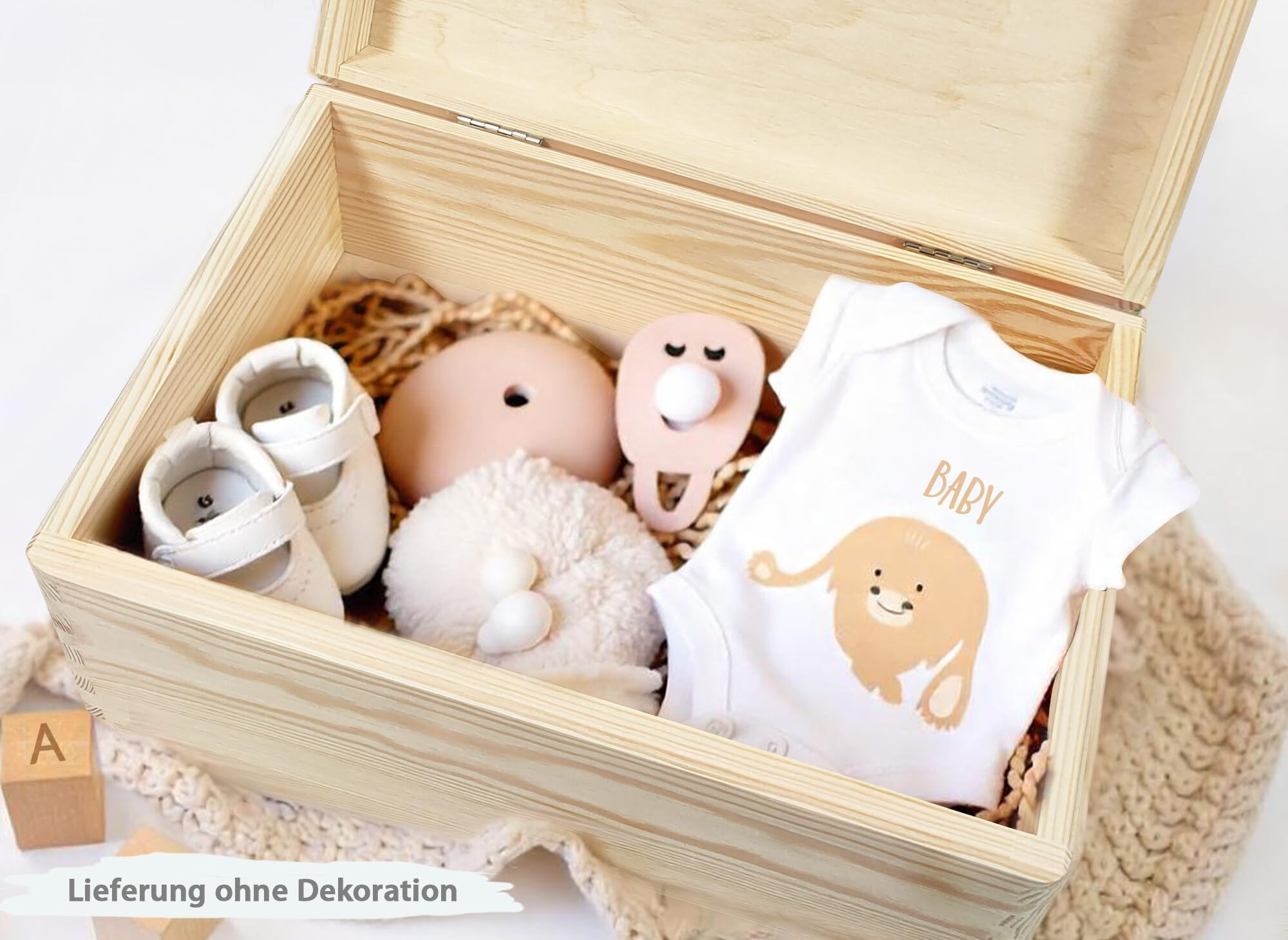 Little Deco Personalisierte Erinnerungsbox Baby Holzkiste mit Deckel | L - 40 x 30 x 22 cm | Erinnerungskiste für Jungen, Geschenk zur Geburt, Taufgeschenk mit Bär & Mond XHL1025-02