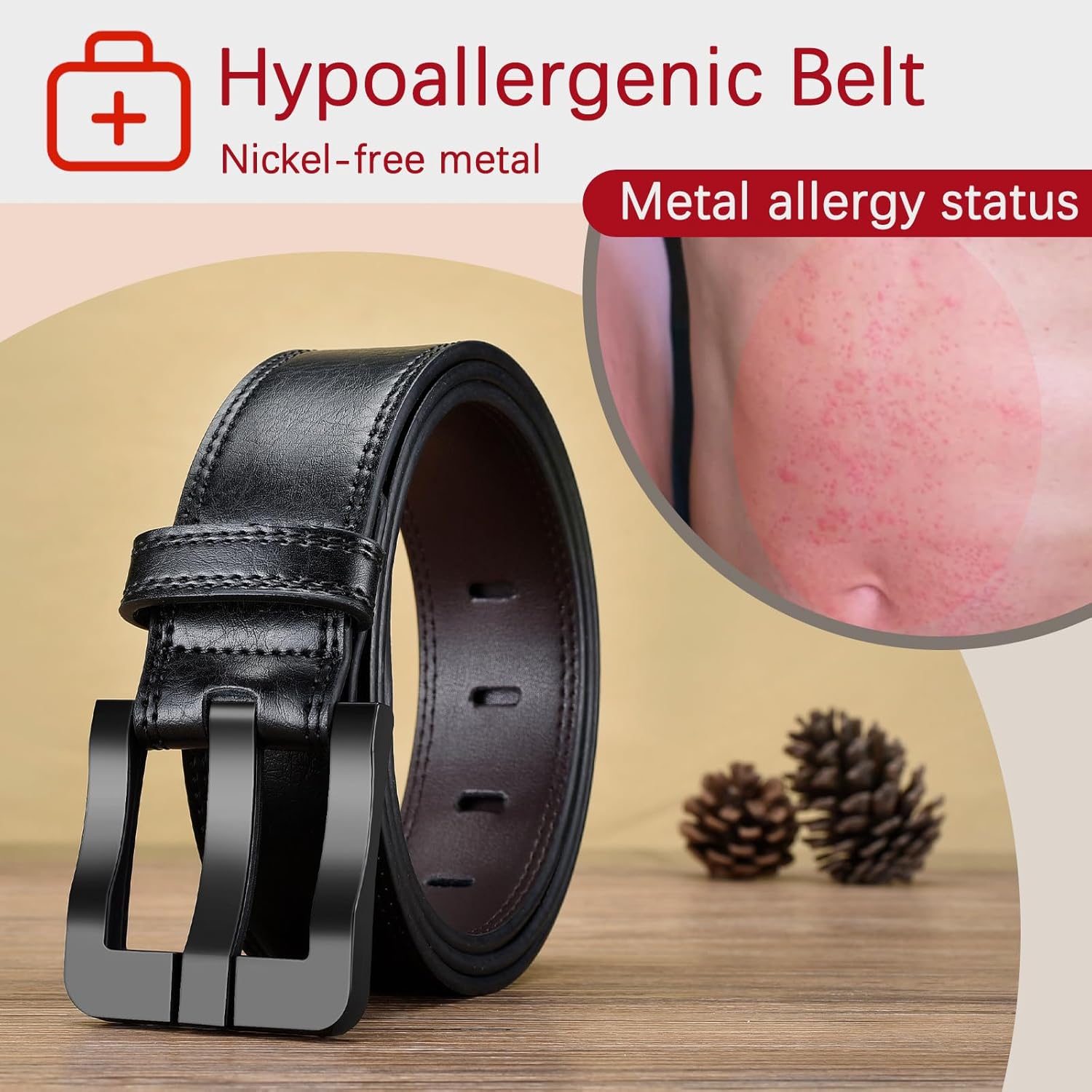 TSA Approved Non-Metal Nickel-Free Belt for Men with Hypoallergenic Buckles - Image 4