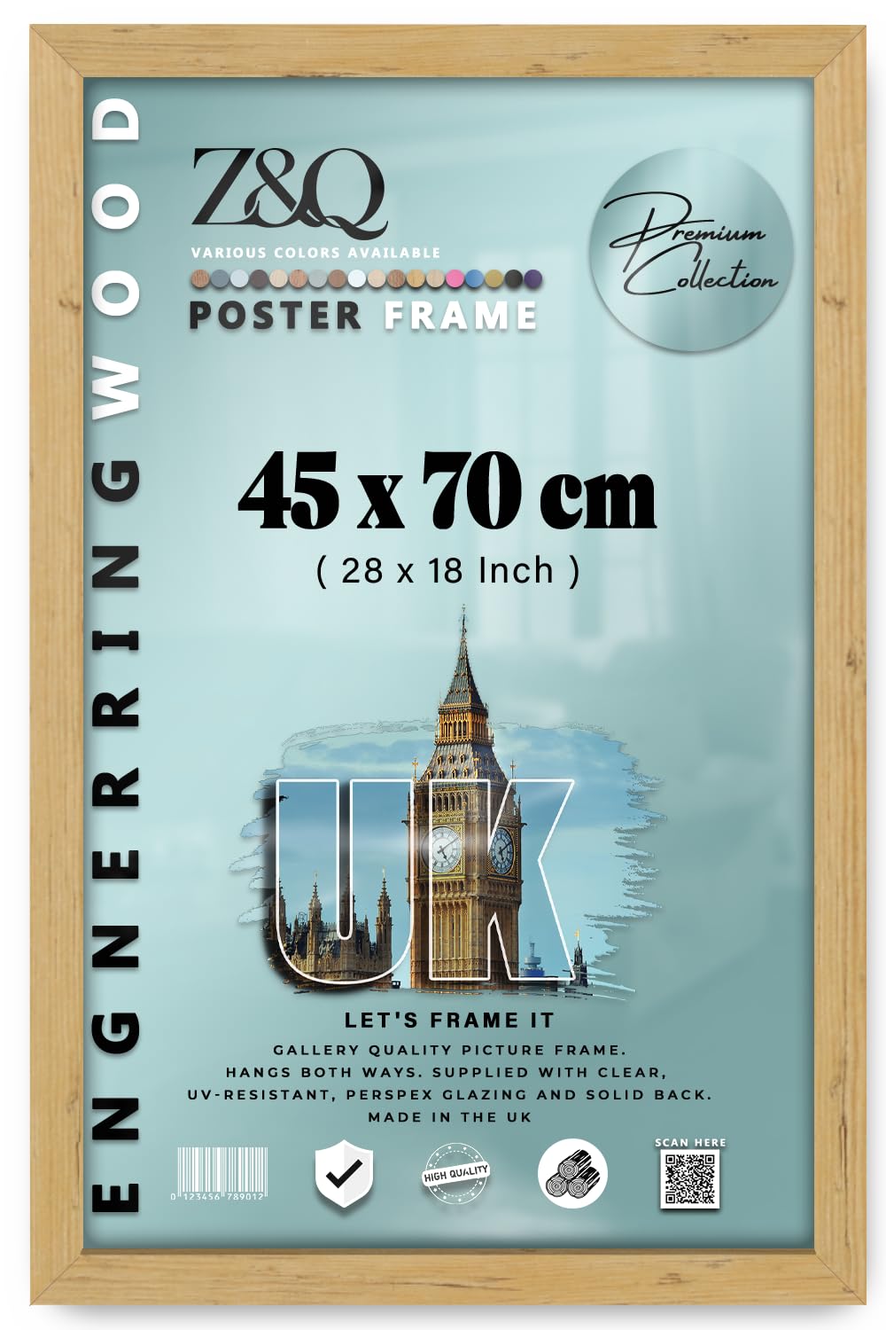Z&Q - Rectangle MDF (45 x 70 CM) Picture Frame | For Wall Décor 28 x 18 Inch Frame with Wood Finish for Home Decor [ Pine ]