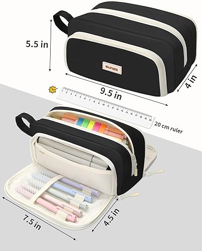 Miniatura 4 de SUNEE Lindo estuche para lápices, estuche estético para bolígrafos con 3 compartimentos, bolsa de lápices grande de color Kawaii con cremallera,