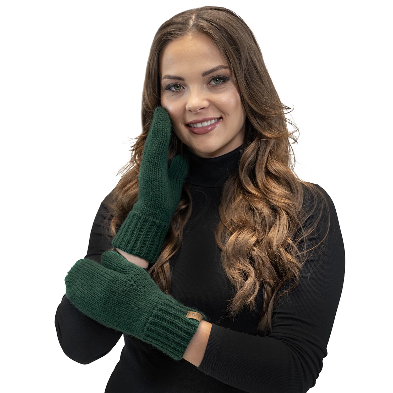 Vivisence Stylish Women's Mittens Made Of Warm And Soft Yarn With Elegant Ribbed Cuff Design Ideal For Stylish Outfits Perfect Gloves For Cold Winter And Autumn Weather, Green,UNI