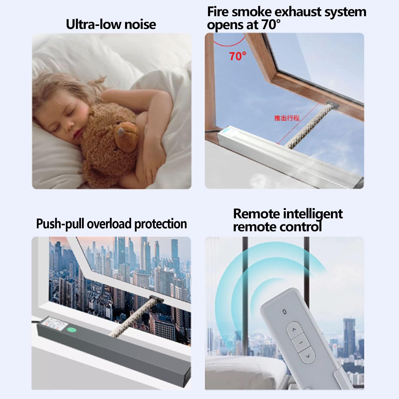 Accionamiento De Abre-Ventanas EléCtrico, Doble Cadena/Bajo Nivel De Ruido, Fuerza De Bloqueo De 400N Recorrido De 300 A 1000 mm,para claraboyas,ventilación automática(200mm Travel)