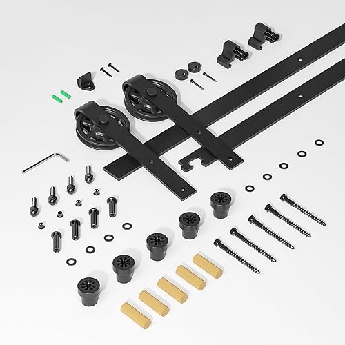 Miniatura 6 de AONAYIOA Kit de riel de herrajes para puerta corredera de granero de 6 pies para una sola puerta, kit de puerta de granero con modo de carril, riel