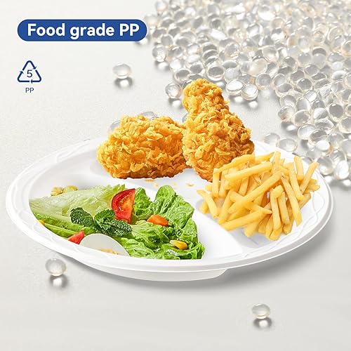 Miniatura 2 de Platos de plástico, 3 compartimentos, paquete de 150 platos reutilizables de 9 pulgadas, sin BPA, platos irrompibles, platos para fiestas, eventos,