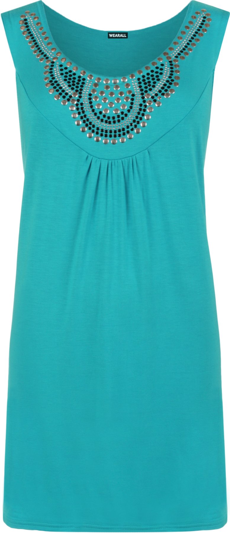WearAll Ladies Sleeveless Long Stud Top Womens Plus Size Stretch Scoop Neck Turquoise 24/26