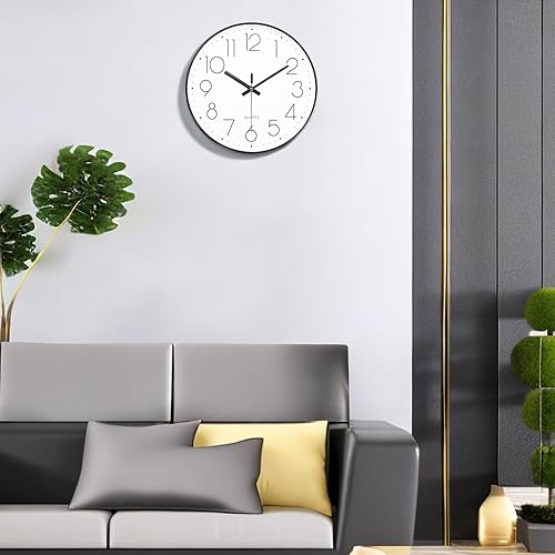 Miniatura 4 de Reloj de pared de 12 pulgadas silencioso sin tictac, moderno, funciona con pilas, para sala de estar, cocina, decoración de oficina (negro)