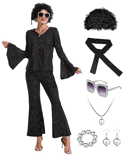 70s Disco Costume for Women-Disco Outfit with Sequin Top &