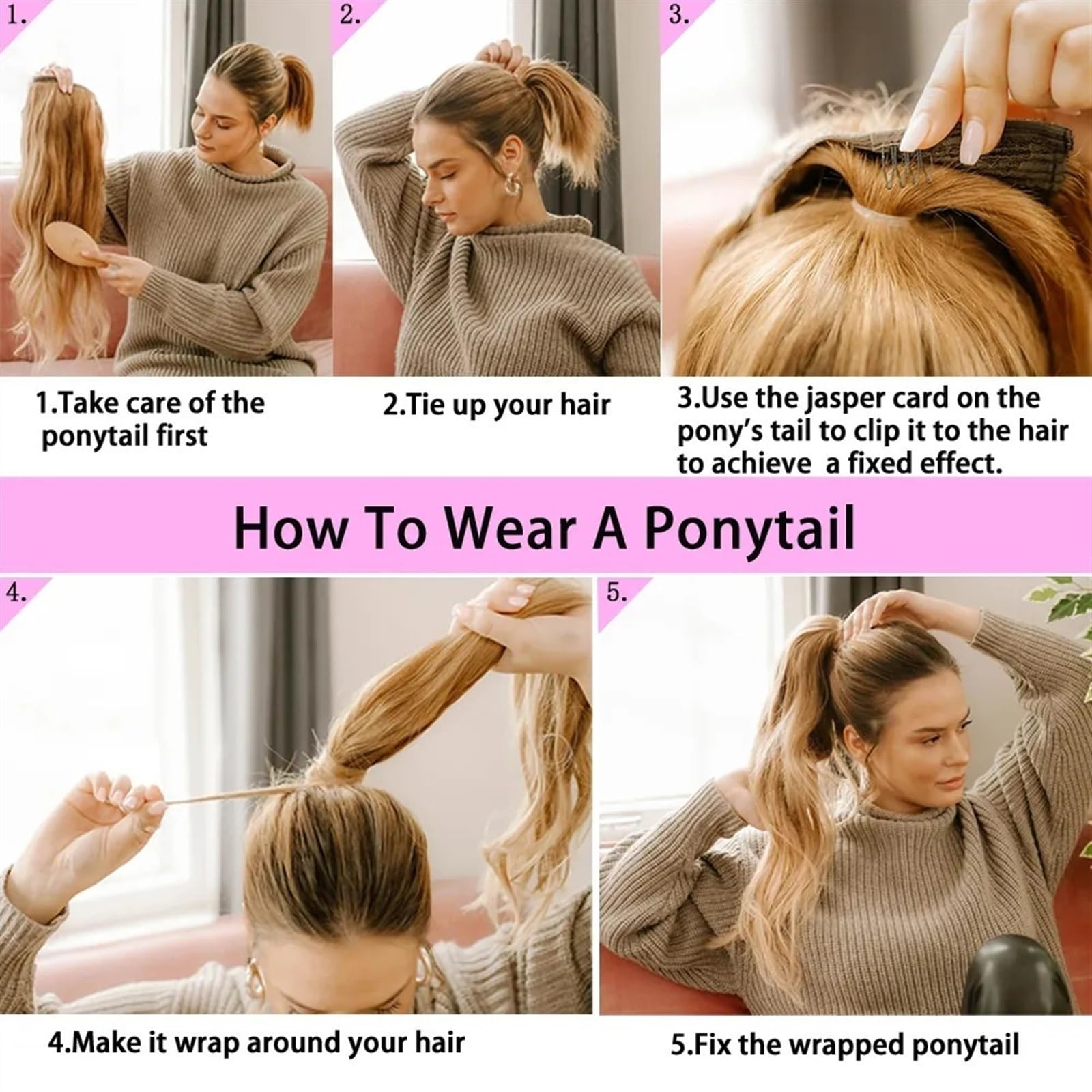 Kucyk Przedłużanie włosów Body Wave kucyk dopinki do włosów 24 cale owijane wokół kucyka Clip in Wave odporne na wysokie temperatury syntetyczne kucyki treska dla kobiet kucyk (Co