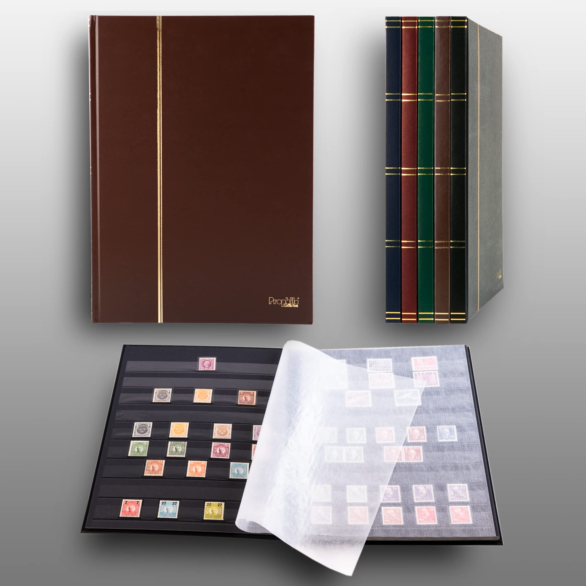 Prophila Album pour timbres, 16 pages, intérieur noir (couv. brun)