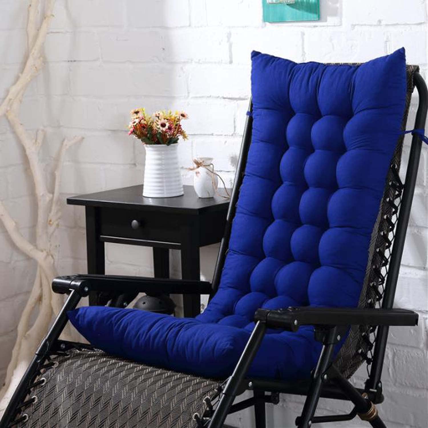 Yuing Sun Lounger Cushion Non-Slip Thick Rocking Chair Padded Seat Cushion High Back Pad Long Reclining Headrest Chair Garden Indoor Outdoor 40x110x8cm Blue