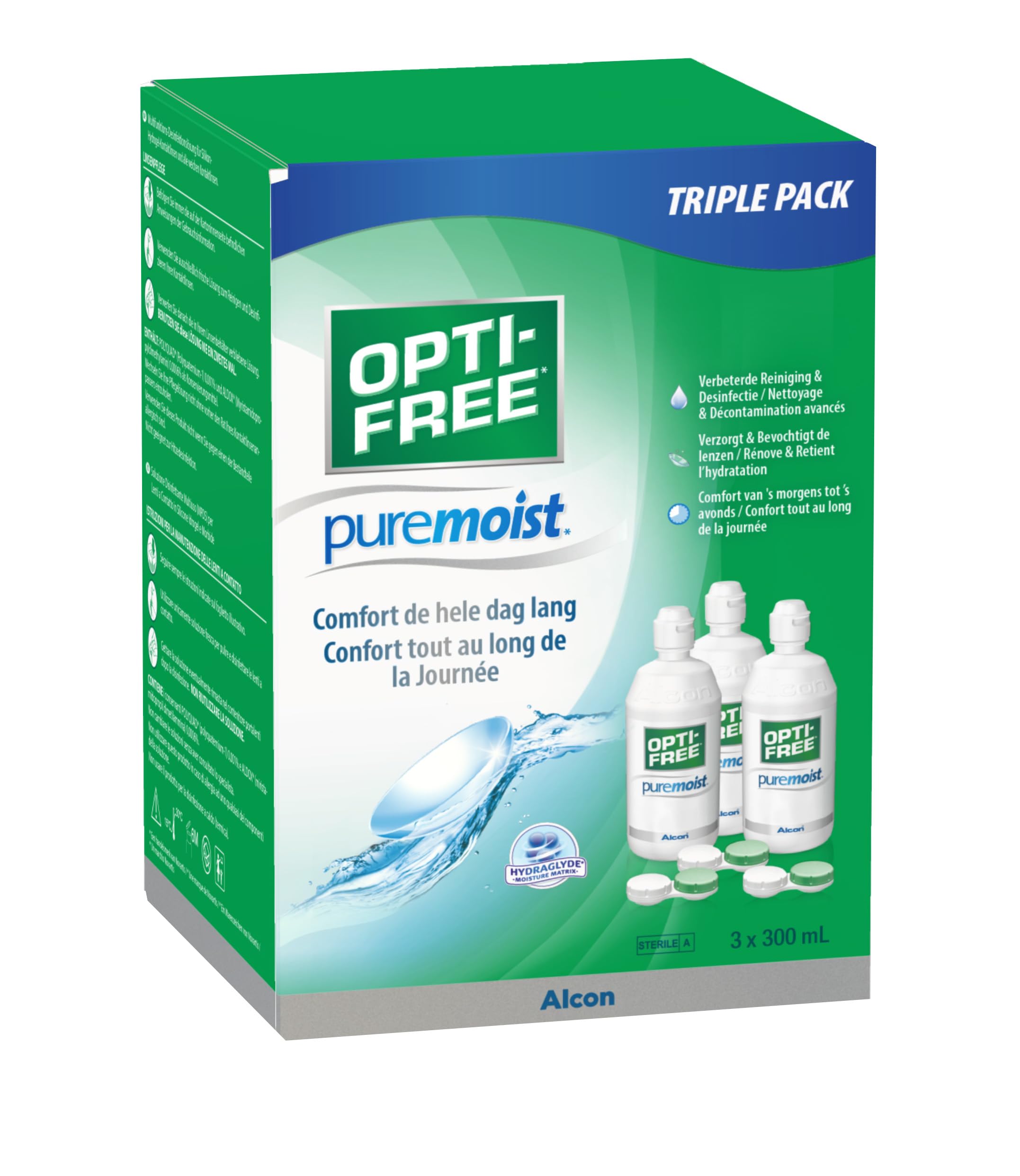 Opti-Free PureMoist Solution Multifonctions de Décontamination en 3 Flacons