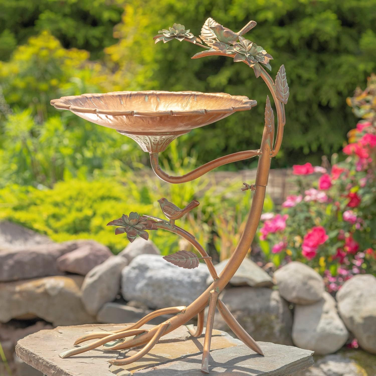 Zaer Ltd. Scallop Edge Metal Birdbath on Curved Branch Stand (Galvanized Color)
