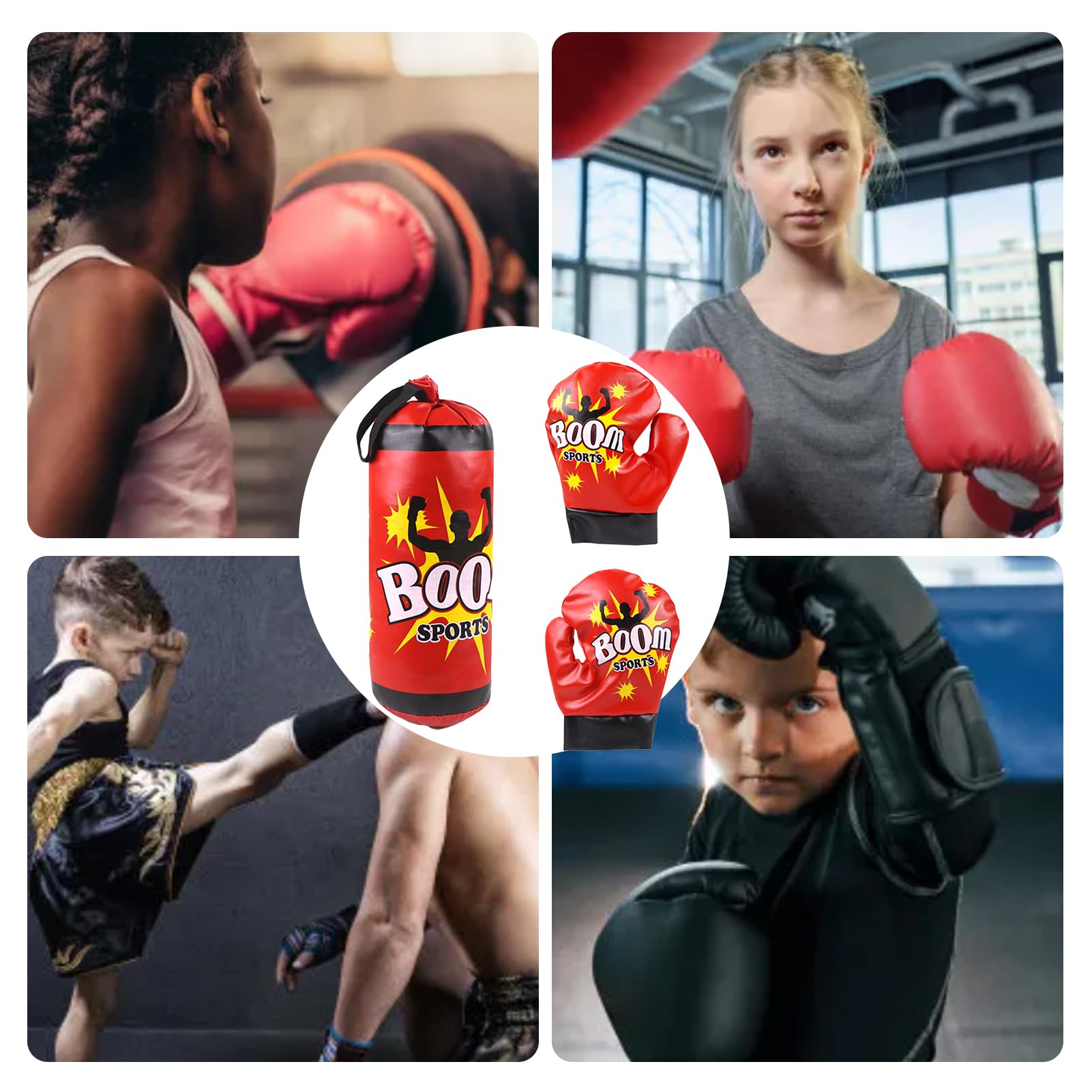 Kids Boxing Training Set - Durable Punching Bag with Gloves, Safe Sandbag for Beginners, Adjustable Hanging Equipment and Teens | Home Gym Fitness Kit for Kicking Practice Teen Fitnes Exercise